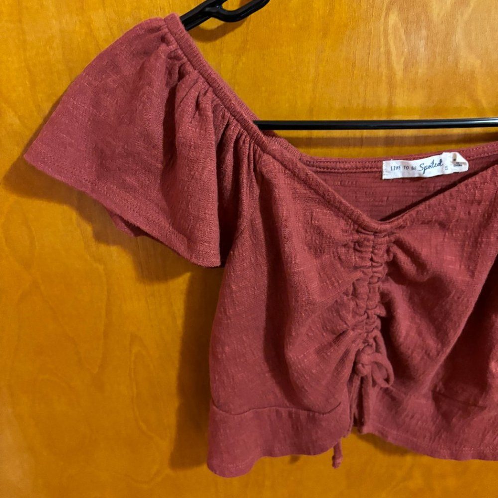 Live To Be Spoiled Maroon Crop Top with Front Tie‎ - Picture 3 of 12